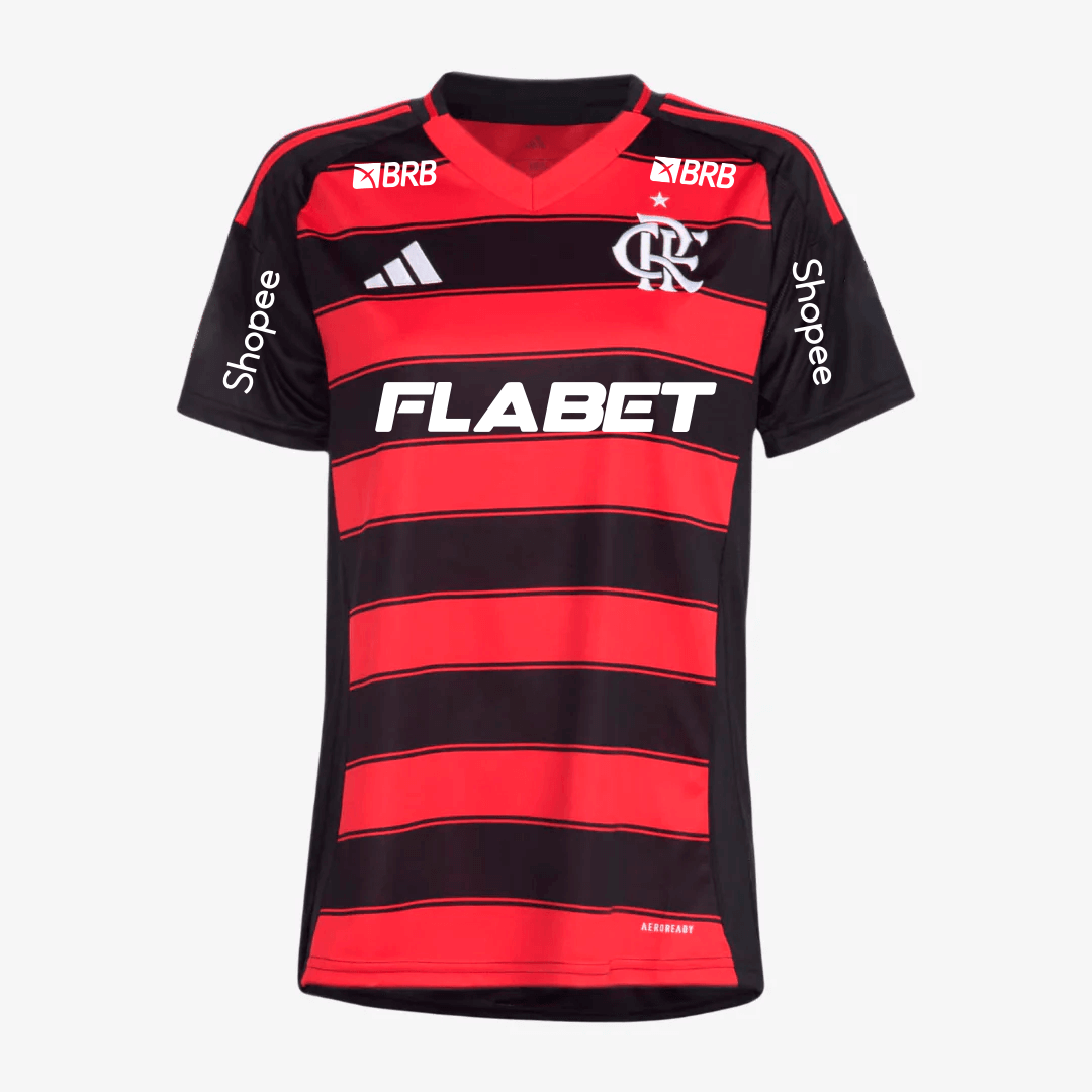 Camisa Feminina Flamengo 25/26 Home Adidas Torcedor Com Patrocínios - Vermelha