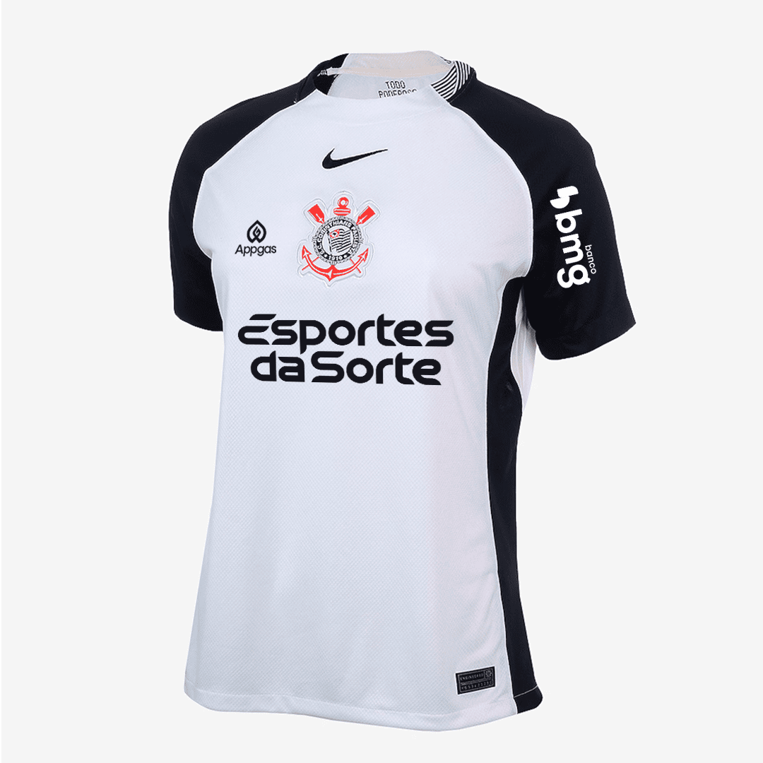 Camisa Feminina Corinthians 25/26 Home Nike Torcedor Com Patrocínios - Branca