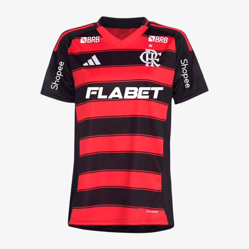 Camisa Feminina Flamengo 25/26 Home Adidas Torcedor Com Patrocínios - Vermelha