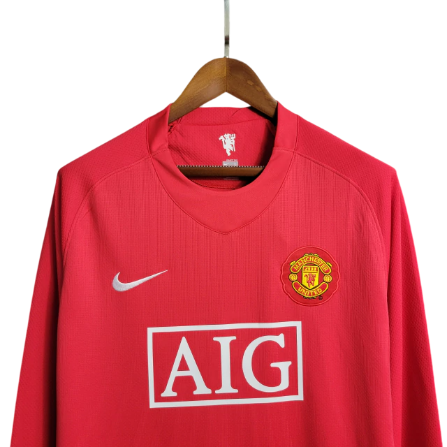 Camisa Retrô Manchester United Manga Longa Nike 2007/08 Masculino Vermelho