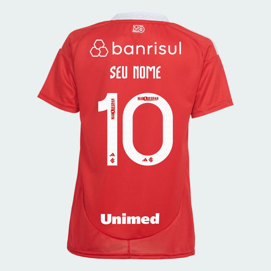 Camisa Feminina Internacional 25/26 Home Adidas Torcedor Com Patrocínios - Vermelha