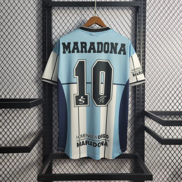 Camisa Retro Seleção Argentina Maradona Comemorativa Azul e Branco