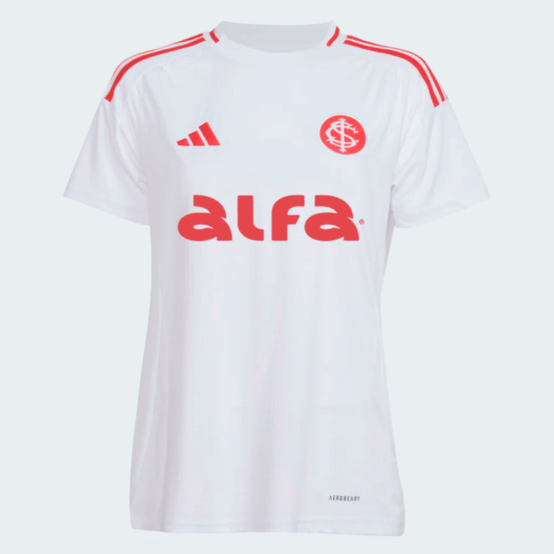 Camisa Feminina Internacional 25/26 Away Adidas Torcedor Com Patrocínios - Branca