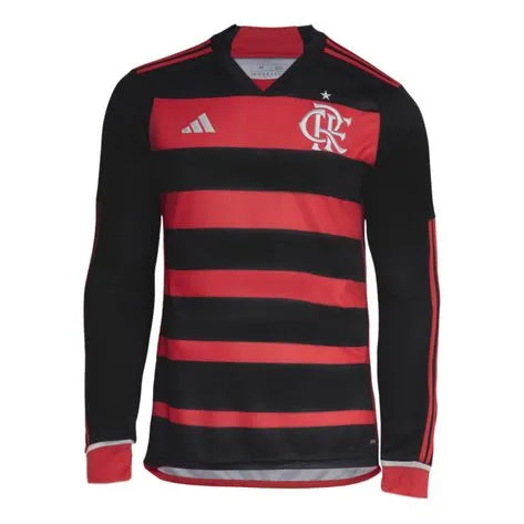 Camisa Flamengo Manga Longa Home 24/25 Torcedor Adidas Masculina - Vermelho e Preto
