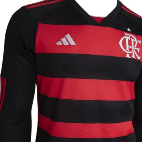 Camisa Flamengo Manga Longa Home 24/25 Torcedor Adidas Masculina - Vermelho e Preto