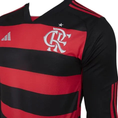 Camisa Flamengo Manga Longa Home 24/25 Torcedor Adidas Masculina - Vermelho e Preto