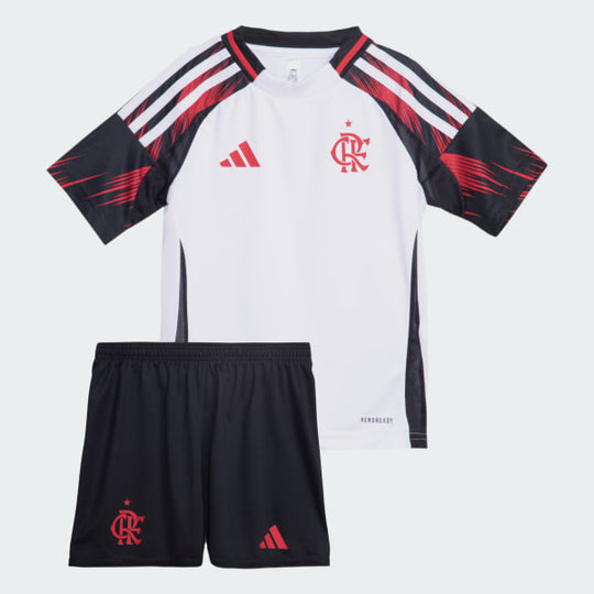 Conjunto Infantil Flamengo 25/26 Away Adidas - Branco e Vermleho