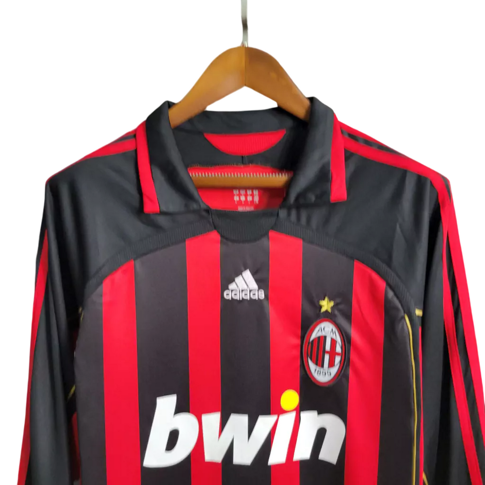 Camisa Retrô Milan I Home Adidas 2006/07 Masculino Manga Longa Vermelho e Preto