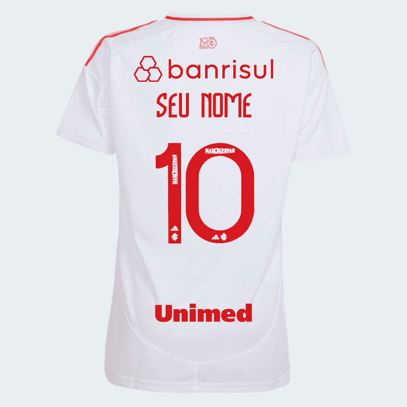 Camisa Feminina Internacional 25/26 Away Adidas Torcedor Com Patrocínios - Branca