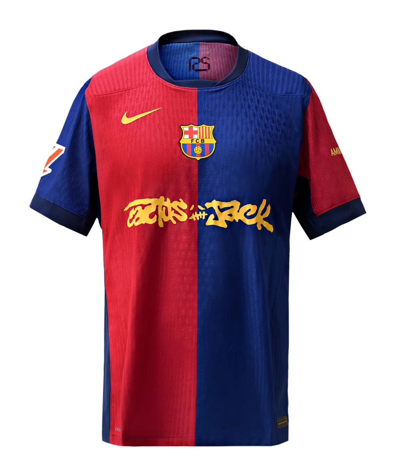 Camisa Barcelona 24/25 Home Nike Edição Especial Travis Scott - Azul e Vermelho