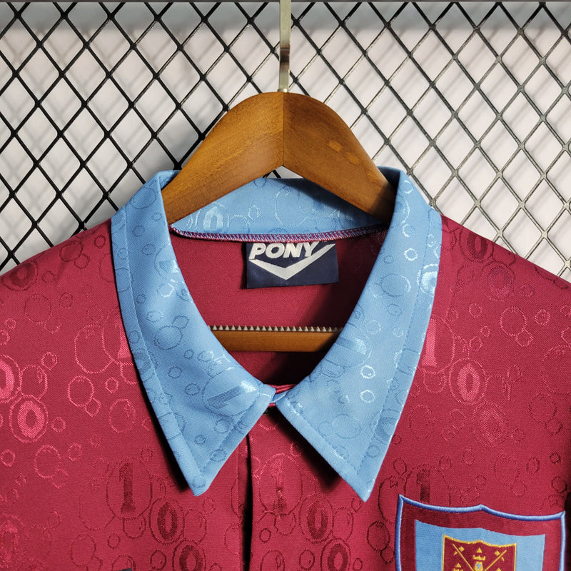 Camisa West Ham Home (1) 1995/97 Pony Retrô Manga Longa Masculina